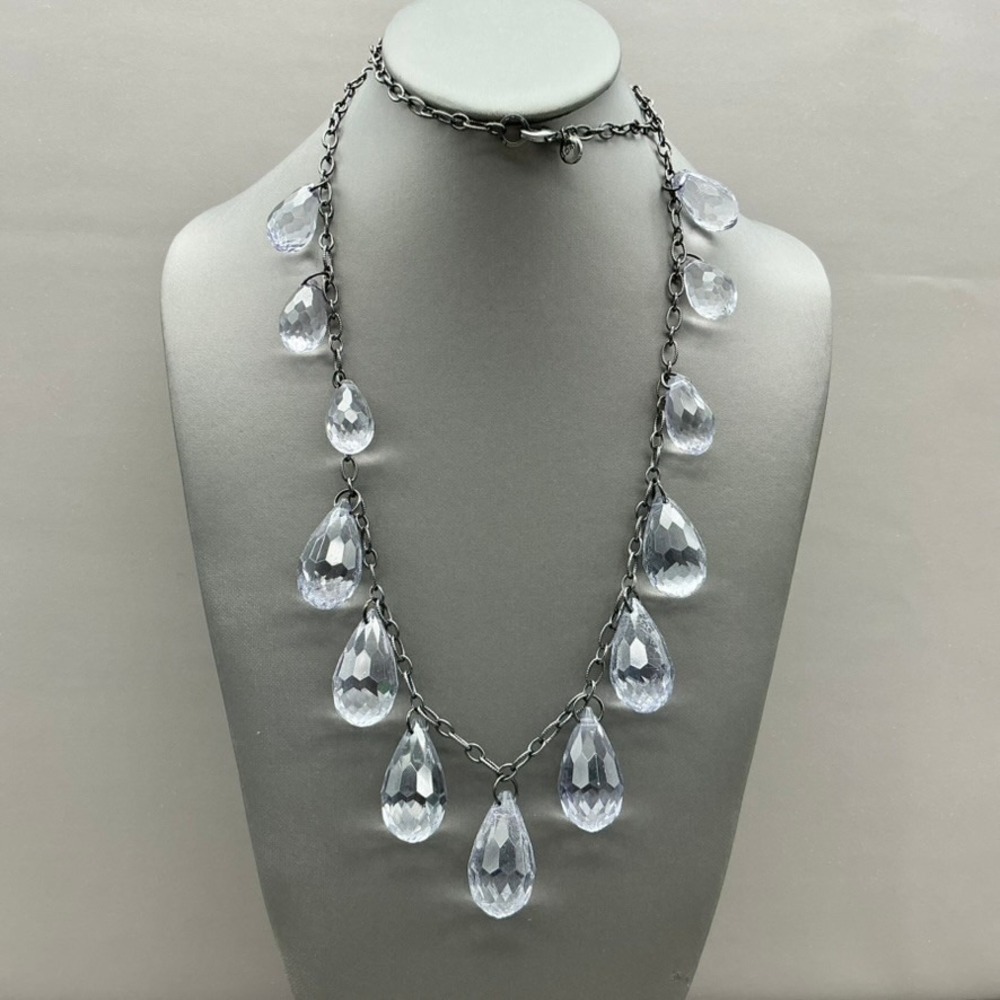 LOFT Necklace Women Silver Tone Clear Faceted Teardrop Dangle Statement Jewelry
